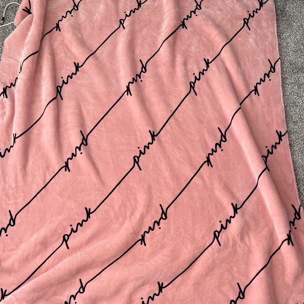 Pink Script Logo Plush Throw Blanket
